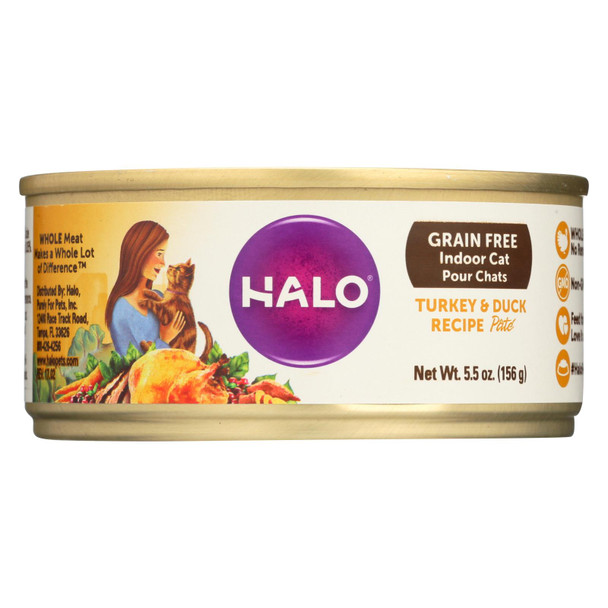 Halo, Purely For Pets Indoor Cat, Grain Free Turkey & Duck Recipe Pate  - Case of 12 - 5.5 OZ