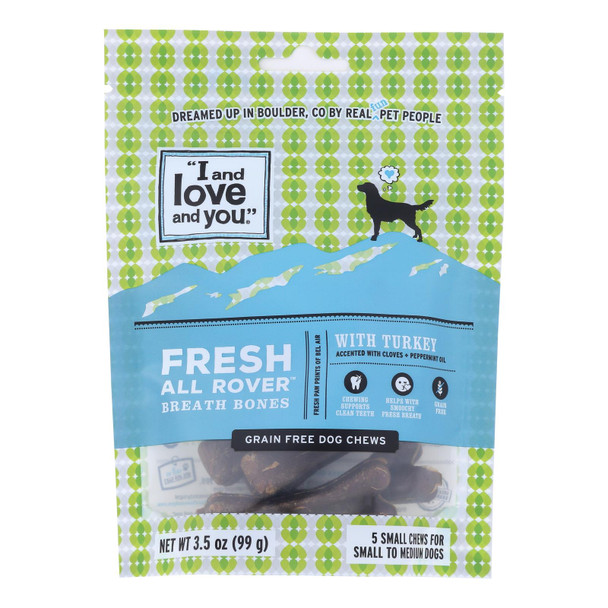 I And Love And You Dog Treats, Fresh All Rover Breath Bones  - Case of 6 - 5 CT