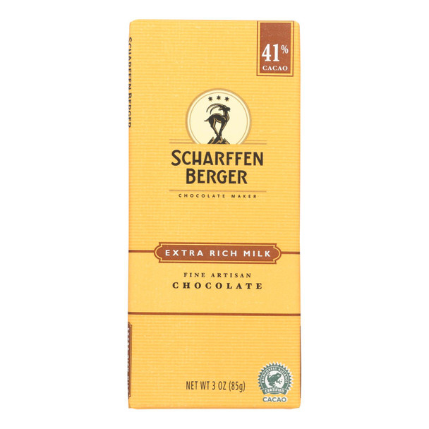 Scharffen Berger Extra Rich Milk Fine Artisan Chocolate, Extra Cacao And Hints Of Luxurious Caramel  - Case of 12 - 3 OZ