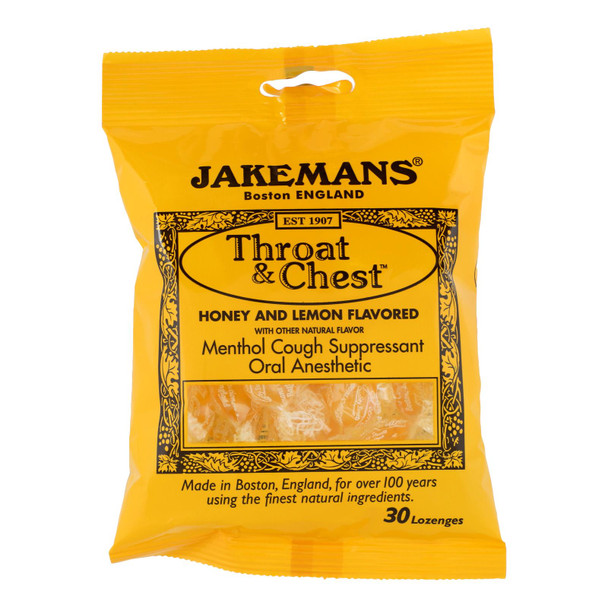 Jakeman's Throat & Chest Honey And Lemon Flavored Menthol Cough Suppressant Oral Anesthetic  - 1 Each - 30 CT