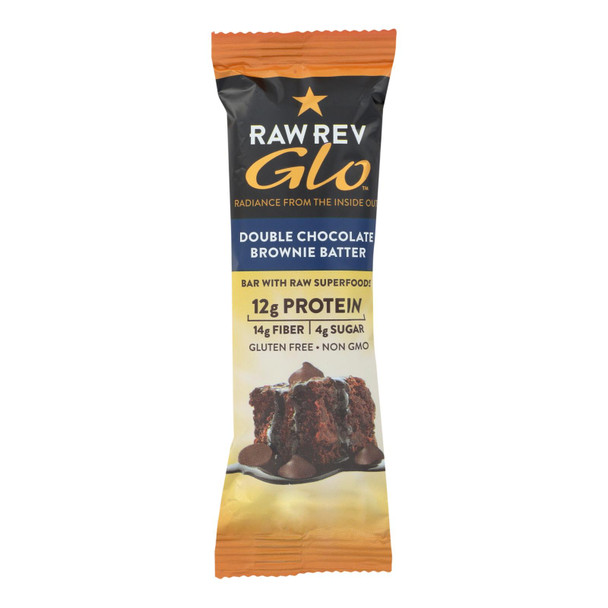 Raw Rev Glo Double Chocolate Brownie Batter Bar  - Case of 12 - 1.6 OZ