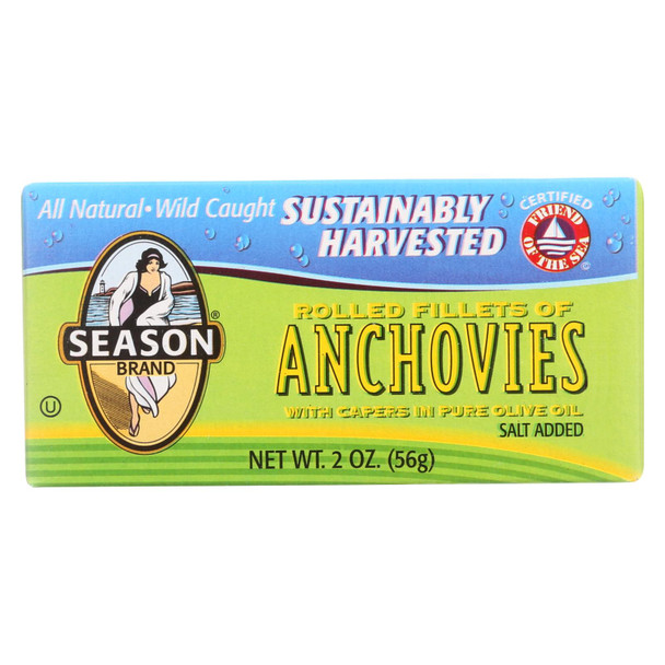 Season Brand Rolled Fillets Of Anchovies With Capers In Pure Olive Oil  - Case of 12 - 2 OZ