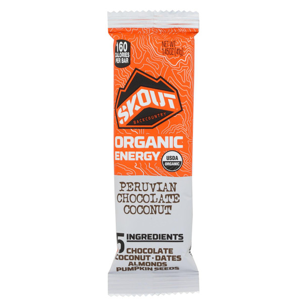 Skout Backcountry Peruvian Chocolate Coconut Organic Energy Bars  - Case of 12 - 1.45 OZ