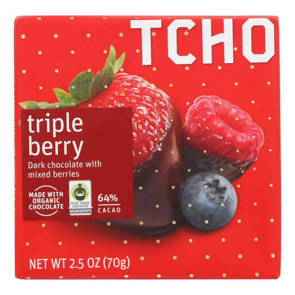 Tcho Chocolate Triple Berry Dark Chocolate Bars  - Case of 12 - 2.5 OZ