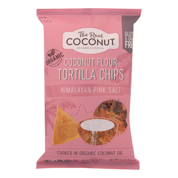 The Real Coconut Organic Himalayan Pink Salt Tortilla Chips  - Case of 12 - 5.5 OZ