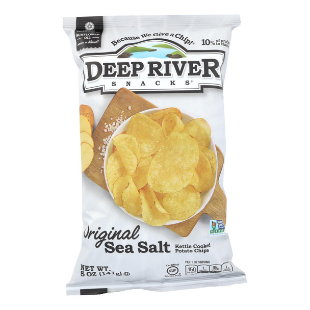 Deep River Original Sea Salt Kettle Chips  - Case of 12 - 5 OZ