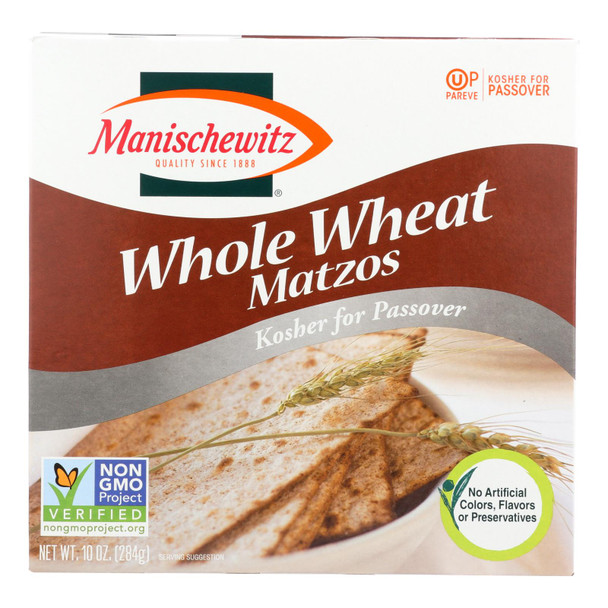 Manischewitz - Matzo Whole Wheat Kosher for Passover - Case of 24-10 OZ