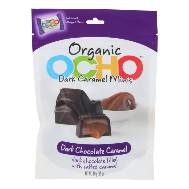 Ocho Candy Organic Dark Caramel Minis - Case of 12 - 3.5 OZ