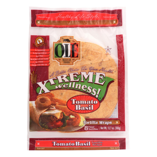 Ole Mexican Foods Tomato Basil Xtreme Wellness! Tortilla Wraps  - Case of 6 - 12.7 OZ