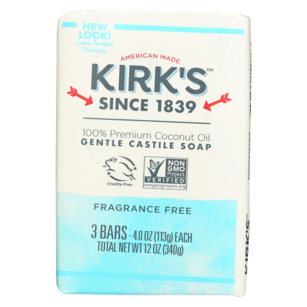 Kirk's Natural Soap Bar Coco Castile - Fragrance Free - 3 Count - 4 oz