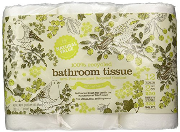 Natural Value - Bath Tissue 250sht - Case of 8 - 12 PK