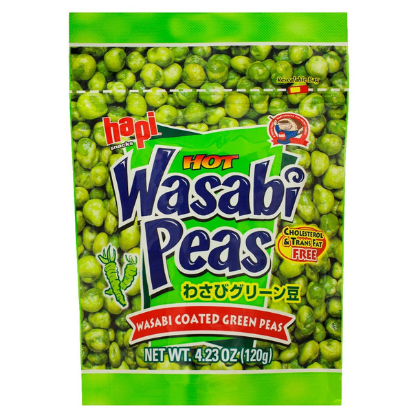 Hapi Hot Wasabi Peas, Wasabi Coated Green Peas - Case of 12 - 4.23 OZ