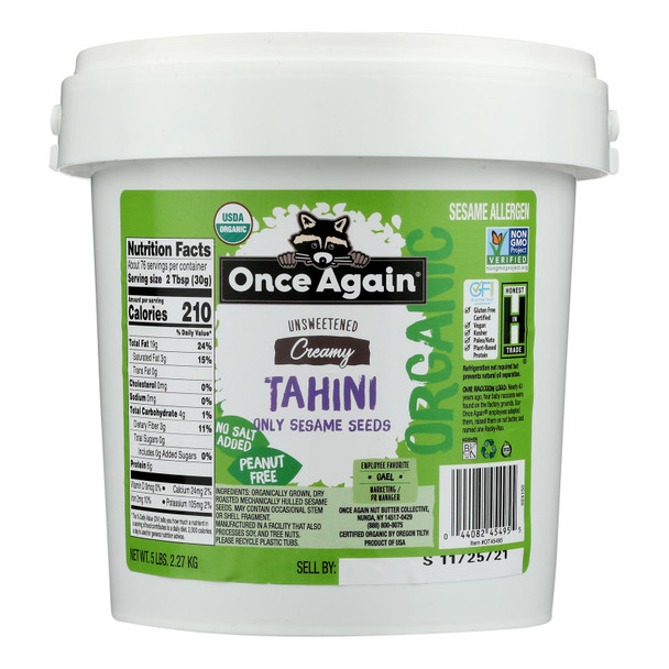 Once Again - Tahini Organic No Salt - 1 Each 1-5 LB