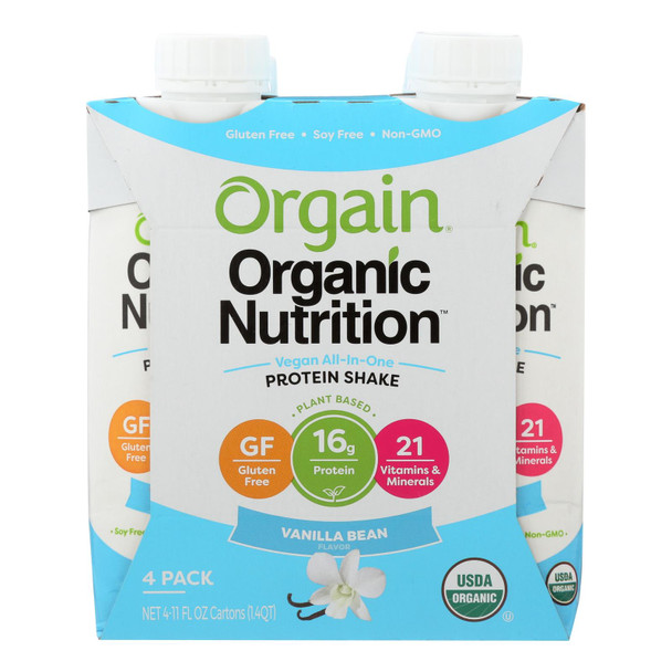 Orgain Organic Vegan Nutrition Shakes - Vanilla - Case of 3 - 4/11 FZ