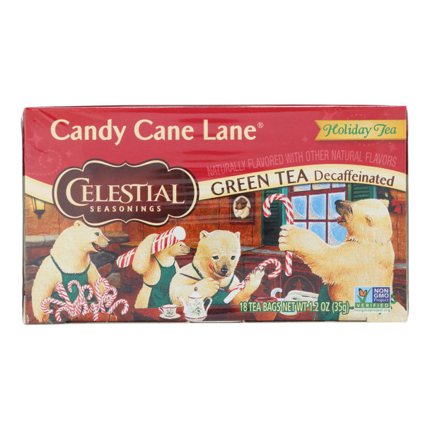 Celestial Seasonings - Green Tea Candy Cane Lane Decaffeinated - Case of 6-18 BAG