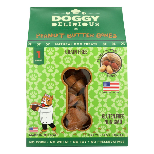 Doggy Delirious - Bones Grain Free Peanut Butter - Case of 6 - 16 OZ