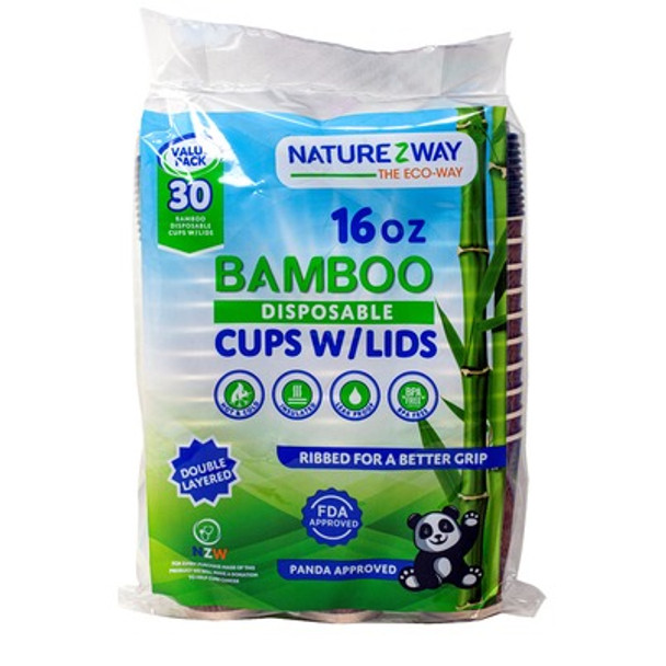 Naturezway - Cups with Lids Bamboo 30 Ct - Case of 8-30 CT