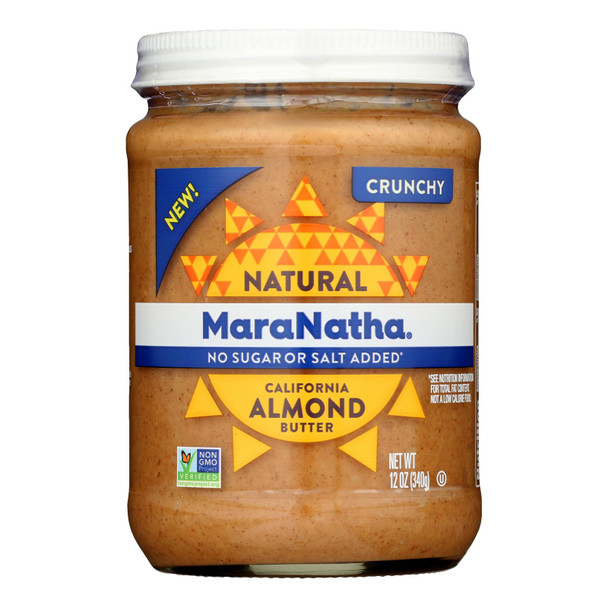 Maranatha Natural Foods - Almond Butter No Salt No Sugar Crunchy - Case of 6-12 OZ