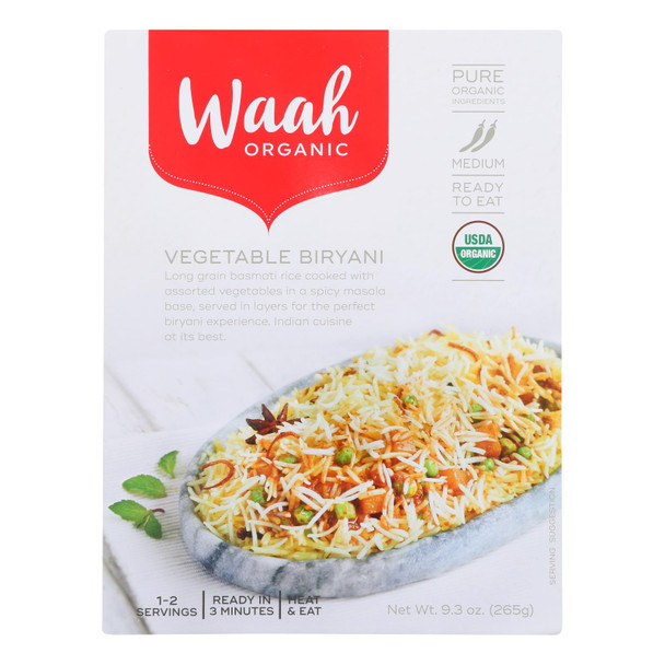 Waah Organics - Vegetable Biryani Organic Ready To Eat - Case of 6 - 9.35 OZ