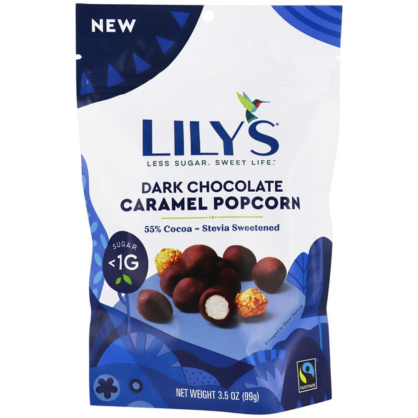 Lilys - Popcorn Dark Chocolate Caramel Stevia - Case of 12-3.5 OZ