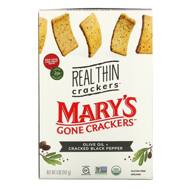 Mary's Gone Crackers - Real Thin Cracked Black Pepper Olive Oil - Case of 6-5 OZ
