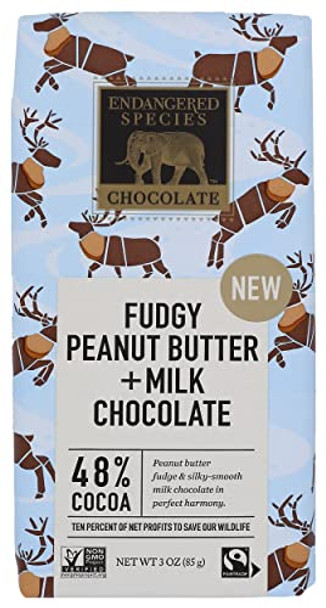Endangered Species Chocolate - Chocolate Bar Milk Peanut Butter Fudgy Peanut Butter - Case of 12-3 OZ