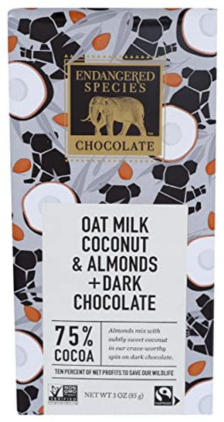 Endangered Species Chocolate - Dark Chocolate Coconut Almond Oat Milk - Case of 12-3 OZ