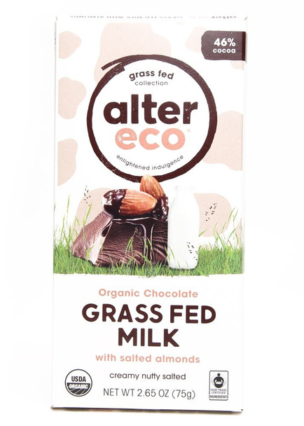 Alter Eco - Chocolate Bar Salted Almond - Case of 12-2.65 OZ