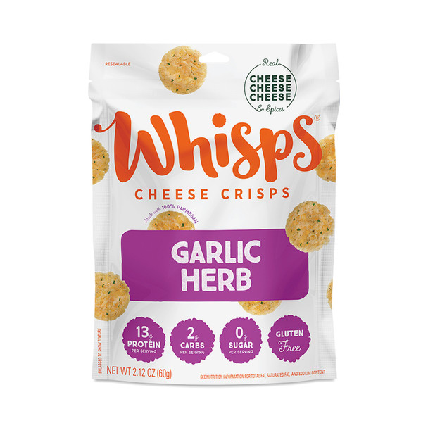 Whisps - Cheese Crisps Garlic & Herb - Case of 12-2.12 OZ