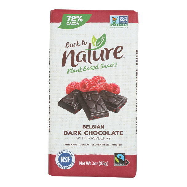 Back To Nature - Bar Dark Chocolate Belgian Raspberry - Case of 12-3 OZ