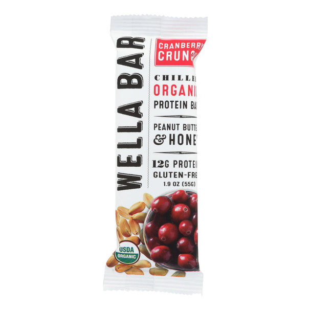 Wella Bar Cranberry Crunch Chilled Organic Protein Bar  - Case of 8 - 1.9 OZ