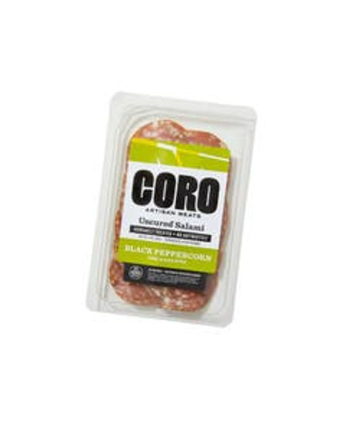 Coro Uncured Black Peppercorn Salami Sliced Pack 3 oz. Coro Uncured Black Peppercorn Salami Sliced Pack 3 oz.