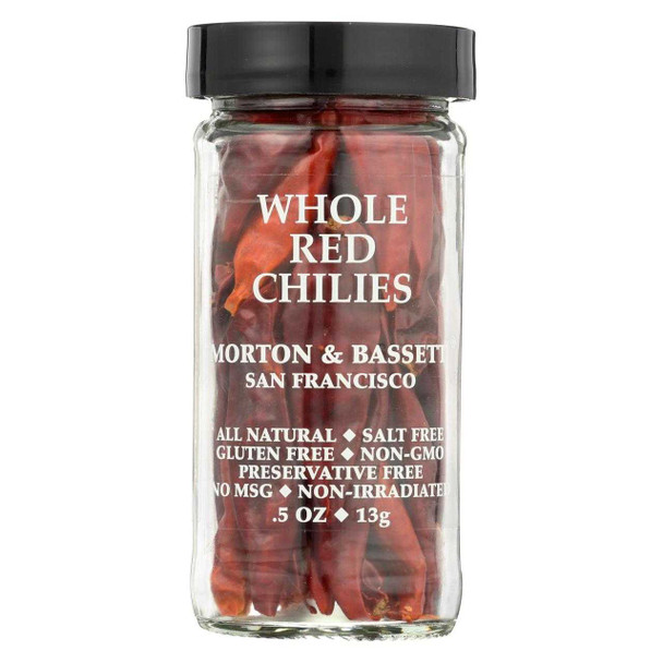 Morton and Bassett Seasoning - Chilies - Whole - Red - .6 oz- Case of 3