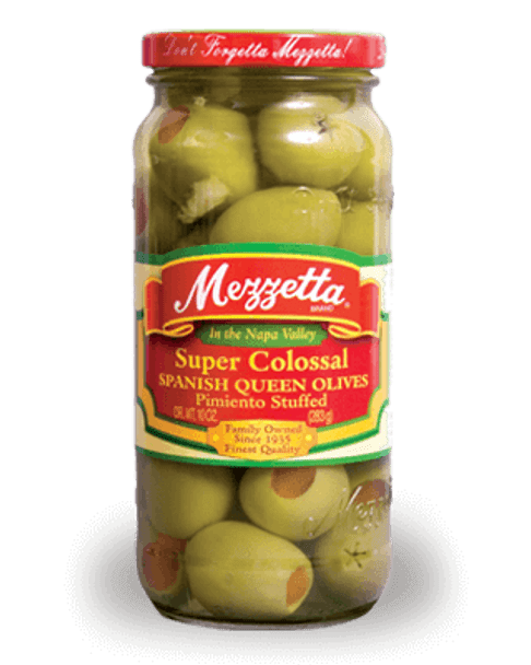 Mezzetta Super Colossal Pimiento Stuffed Spanish Queen Olives - Case of 6 - 10 oz.