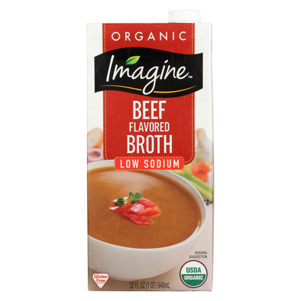 Imagine Foods Organic Broth - Low Sodium Beef - Case of 12 - 32 fl oz