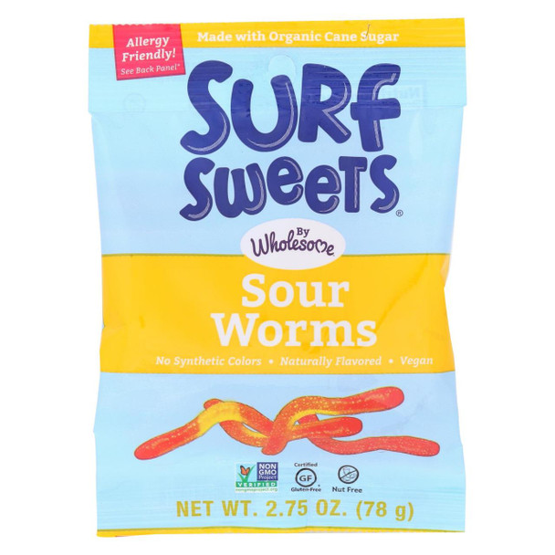 Surf Sweets Gummy Worms - Sour - Case of 12 - 2.75 oz.