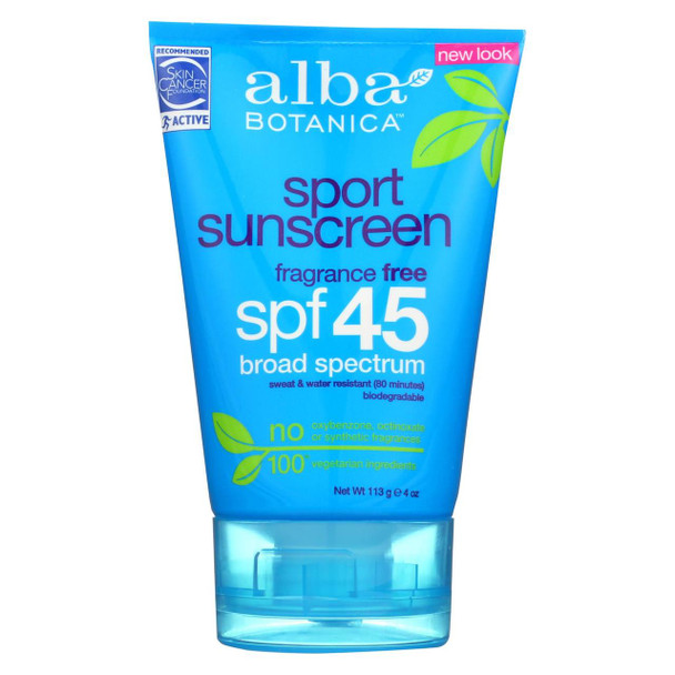 Alba Botanica - Very Emollient Sunscreen Natural Protection Sport SPF 45 - 4 oz