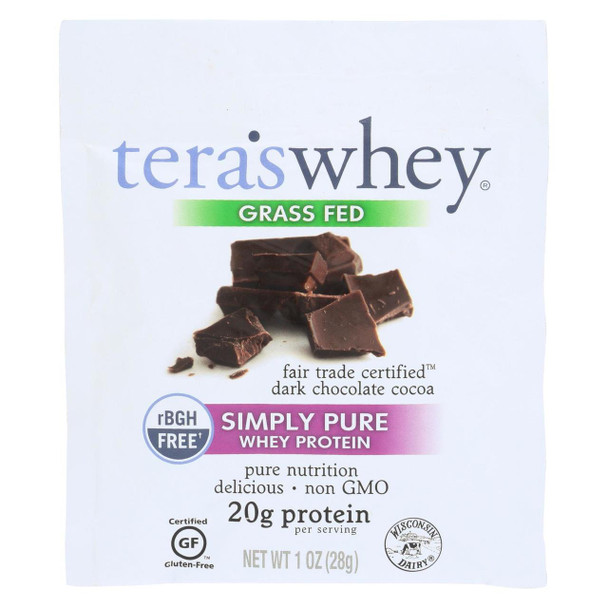 Teras Whey Protein Powder - Whey - Fair Trade Certified Dark Chocolate Cocoa - 1 oz - Case of 12