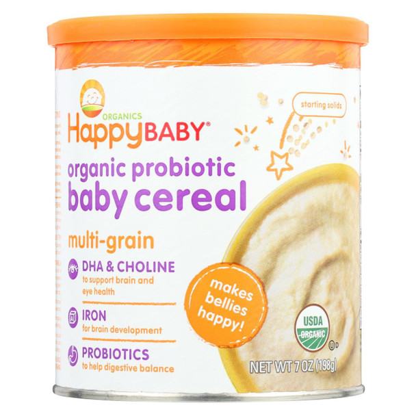 Happy Baby Happy Bellies DHA Pre and Probiotics Plus Choline Organic MultiGrain Cereal - Case of 6 - 7 oz