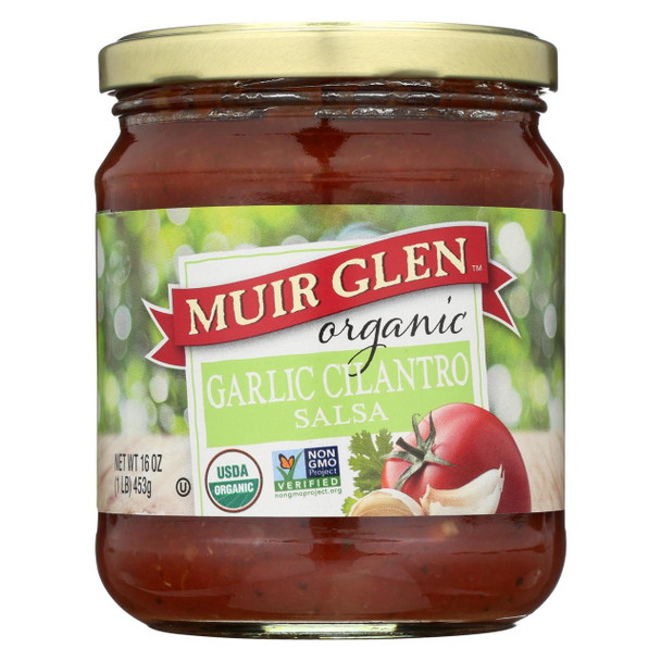 Muir Glen Medium Garlic Cilantro Salsa - Tomato - Case of 12 - 16 oz.