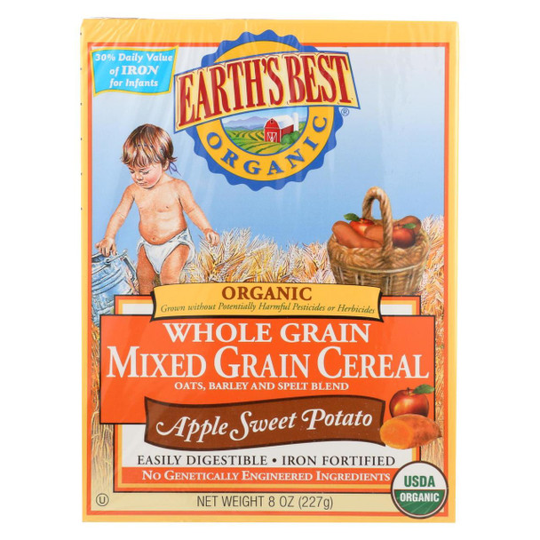 Earth's Best Cereal - Mixed Grain Apple Sweet Potato - Case of 12 - 8 oz.