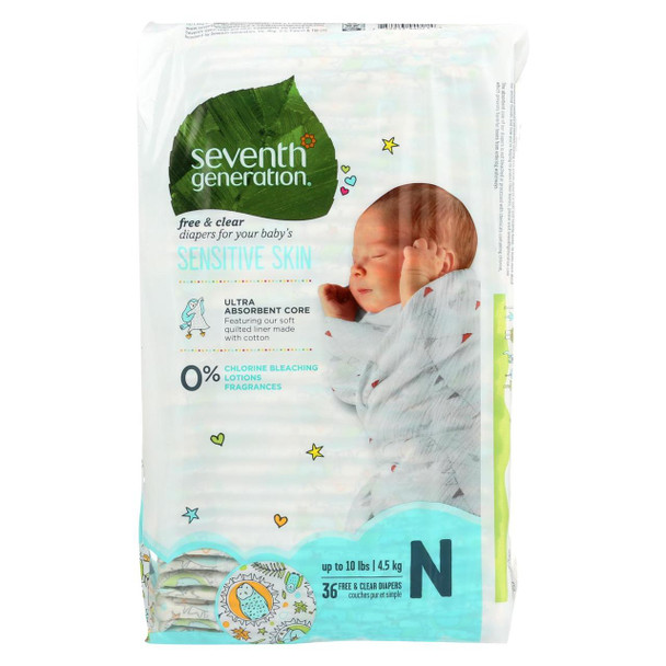 Seventh Generation Free and Clear Baby Diapers - Up To 10 lb.s. - Case of 4 - 36 Count