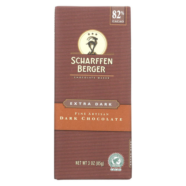 Scharffen Berger Chocolate Bar - Dark Chocolate - 82 Percent Cacao - Extra Dark - 3 oz Bars - Case of 12