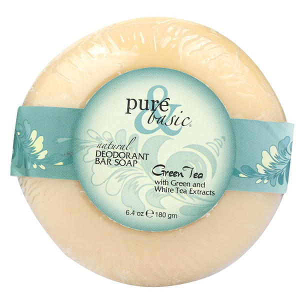 Pure and Basic Natural Deodorant Bar Soap - Green Tea - Case of 6 - 6.4 oz