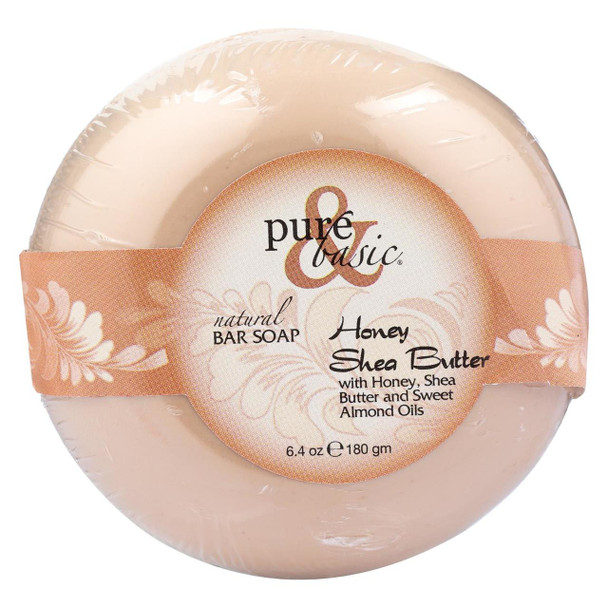 Pure and Basic Natural Deodorant Bar Soap - Honey Shea Butter - Case of 6 - 6.4 oz