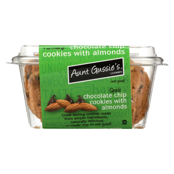 Aunt Gussie's Chocolate Chip Cookies and Almonds - Sugar Free - Case of 8 - 7 oz.