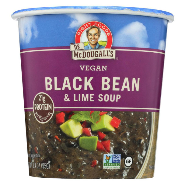 Dr. McDougall's Vegan Black Bean and Lime Soup Big Cup - Case of 6 - 3.4 oz.