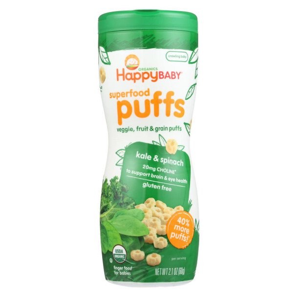 Happy Baby Organic Puffs Greens - 2.1 oz - Case of 6