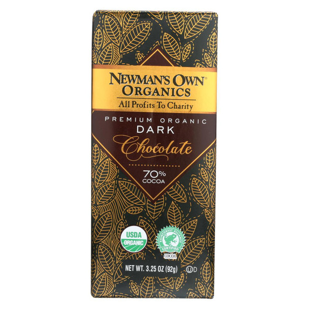 Newman's Own Organics Chocolate Bar - Organic - Super Dark Chocoate - 70 Percent Cocoa - 3.25 oz Bars - Case of 12
