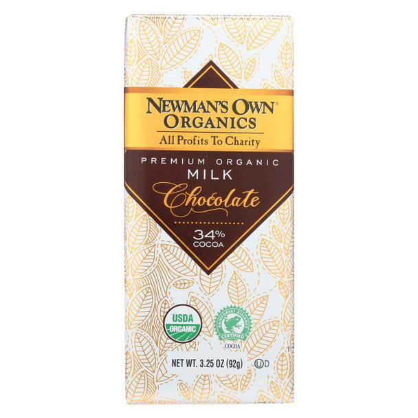 Newman's Own Organics Chocolate Bar - Organic - Milk Chocolate - 3.25 oz Bars - Case of 12
